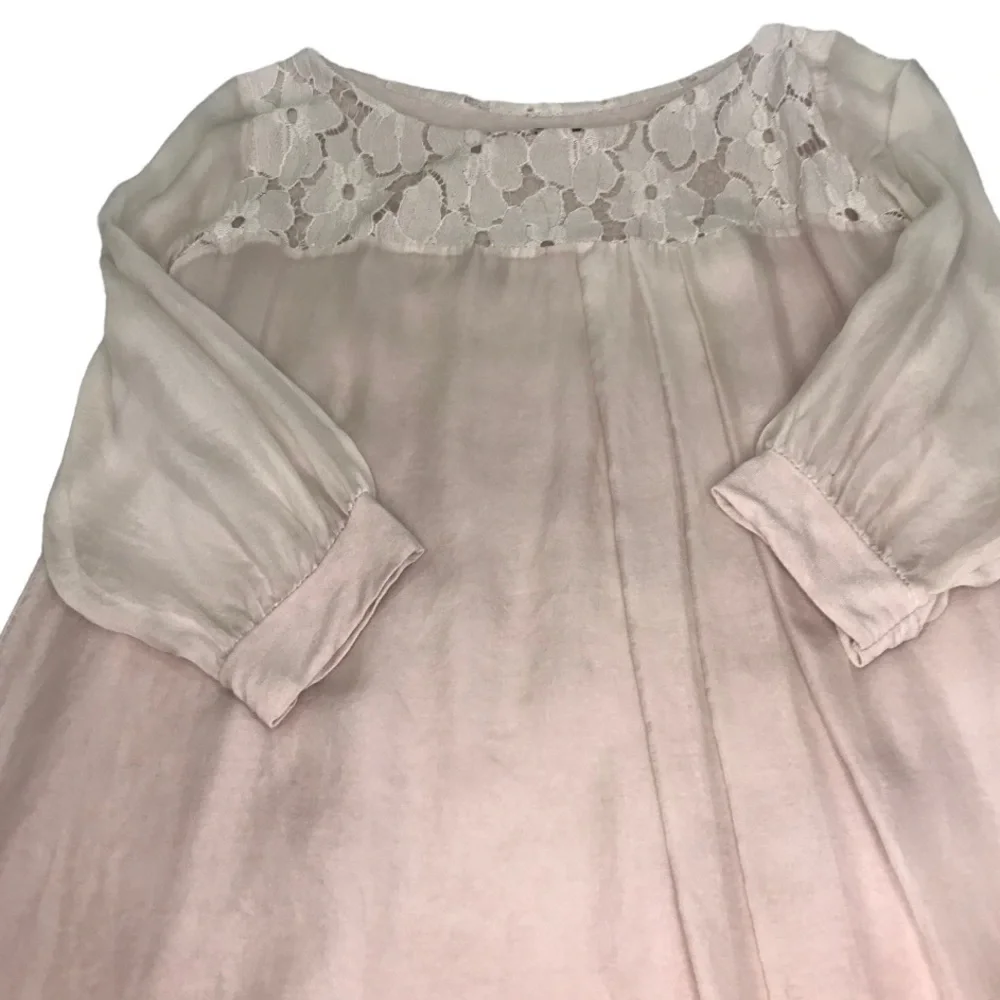Amanti 100% Silk Blouse Made in Italy Lace Trim Top Size Small - Picture 6 of 15